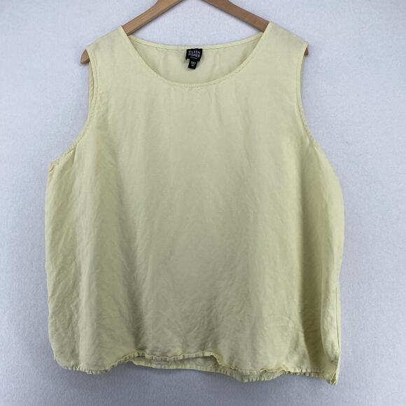 EILEEN FISHER Tank Top 3X Plus Linen Silk Woven Round Neck Shell Yellow - Picture 1 of 12
